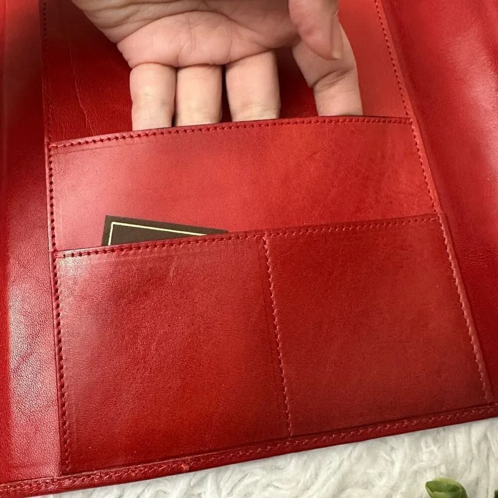 GIGLIODORO for Lane Crawford Italy‎ Foldover Red Leather Clutch Binder Vintage